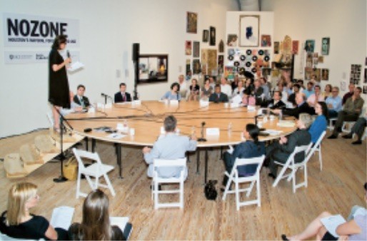 <p>Mary Ellen Carroll, <em>prototype 180</em>, 1999—ongoing. Land use policy discussion with the mayoral candidates, held at the exhibition ‘No Zoning: Artists Engage Houston’, Contemporary Arts Museum, Houston, 2009. Photo: Kenny Trice.</p>